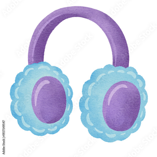 Принти на полотні Cute watercolor illustration of fluffy earmuffs in soft pastel colors for winter clothing and cold weather protection