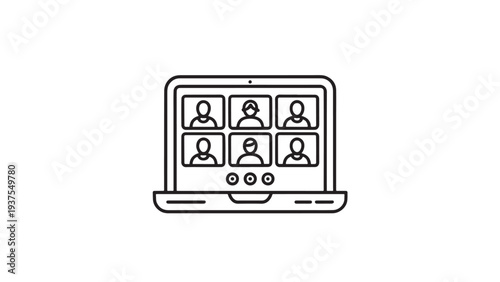 Video conference icon with laptop participants.