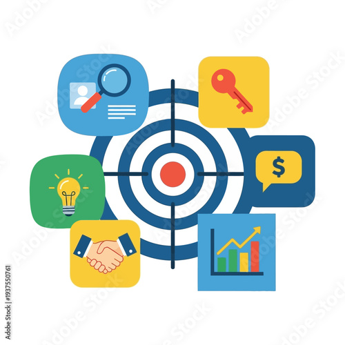 Business icons on a target.