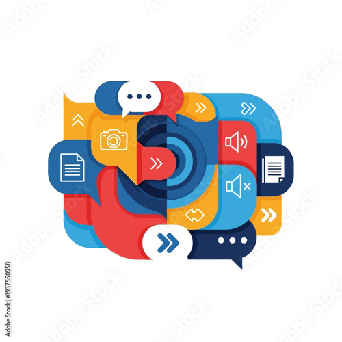 Colorful icons for communication technology.