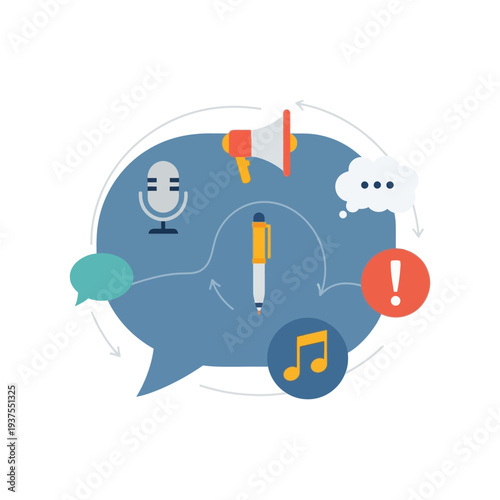 Speech Bubbles with Communication Icons.