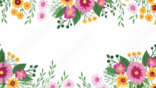 A vibrant floral arrangement borders a spacious white background