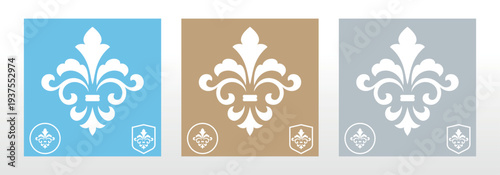 Colored set of royal lily . Heraldic sign, logo, design element, decoration. Graphic vector pattern