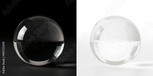 Cuadro en lienzo Transparent glass sphere isolated on black background, clear glass orb, floating