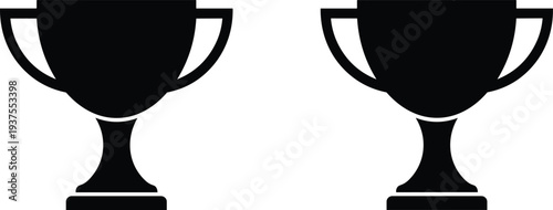 Trophy icons in black silhouette, minimalist award symbols for victory, competition, achievement, success, sports and championship prizes, vector