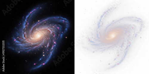 Starry galaxy swirl isolated on black background, sparkling cosmic dust spiral, glowing galaxy stars overlay, swirling space particles, luminous celestial swirl effect for astronomy and sci-fi visuals