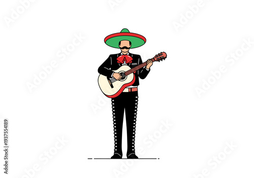 Man in traditional hat and suit plays acoustic instrument festive cultural performance on white background