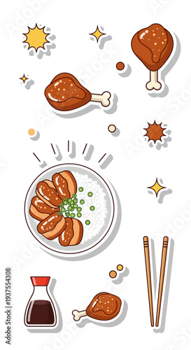 Japanese Food Stickers: Chicken, Rice, Soy Sauce