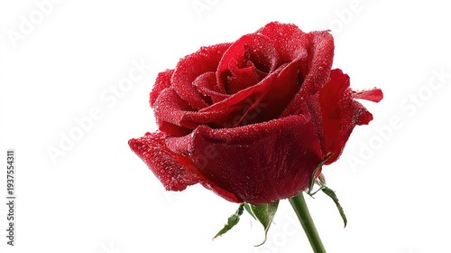 Red rose with water droplets isolated on white background