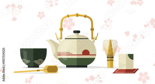 Japanese Tea Ceremony Set with Cherry Blossoms