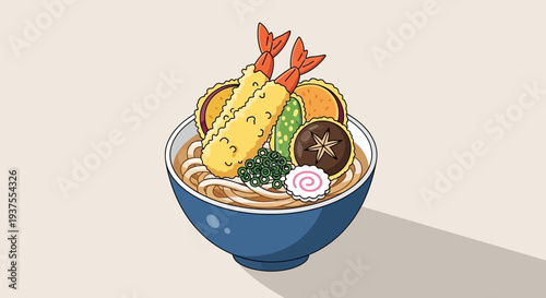 Japanese Shrimp Tempura Udon Noodle Soup