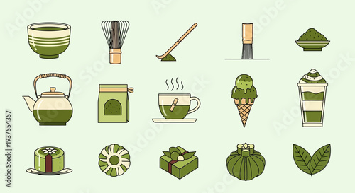 Matcha Green Tea Icons Set