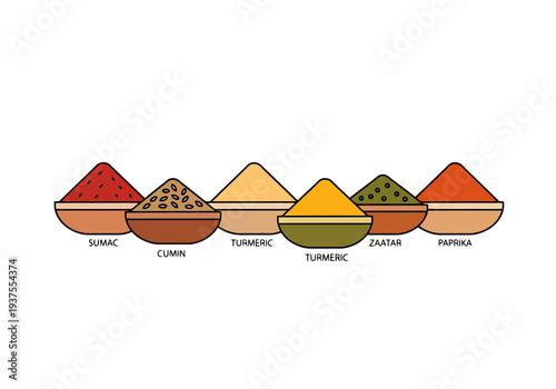 Variety Of Ground Spices In Small Bowls For Cooking And Seasoning A Culinary Collection