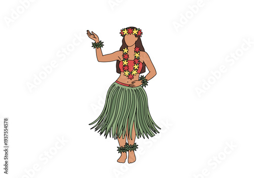 Woman Performing Traditional Polynesian Dance Wearing Floral Headdress and Grass Skirt