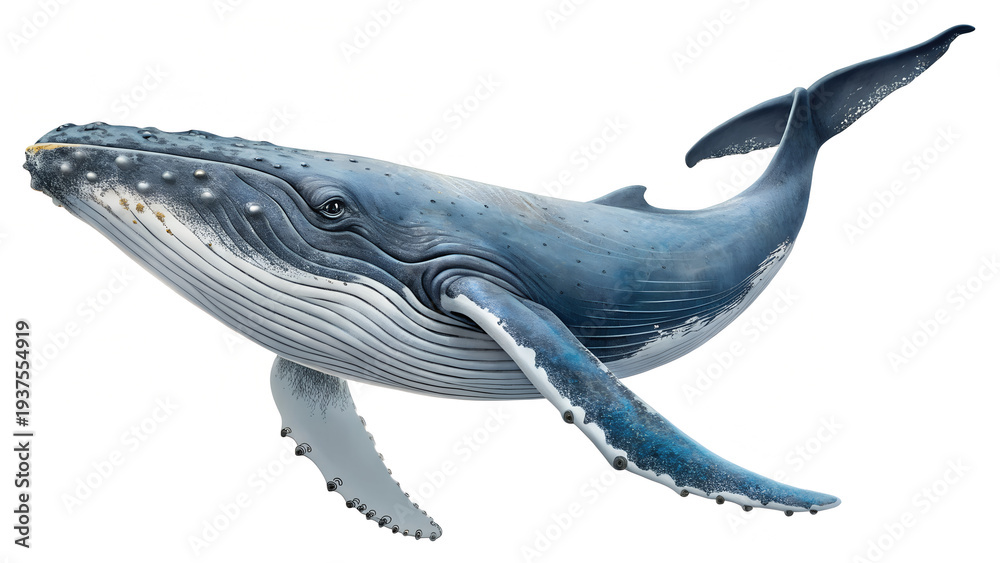 Fototapeta premium Majestic Humpback Whale Swimming in Ocean Waters Isolated