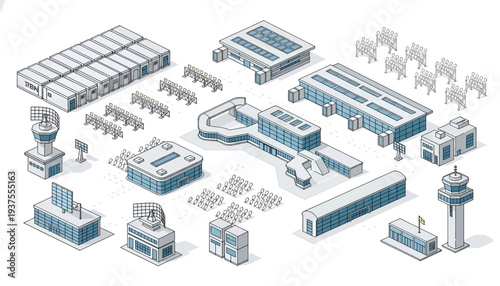Isometric illustration of an industrial complex with various buildings and structures.
