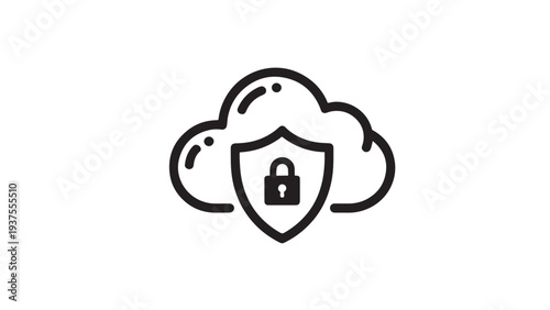 Cloud security icon with shield and lock.