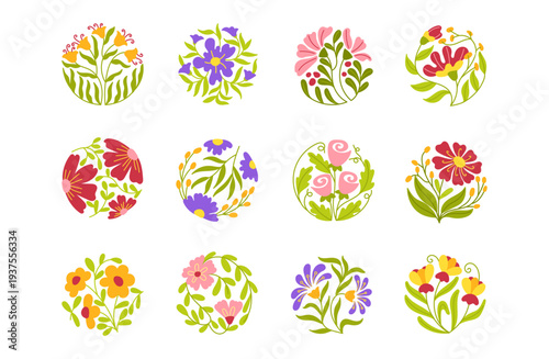 Organic Abstract Groovy Circle Flower Floral Botanical Set