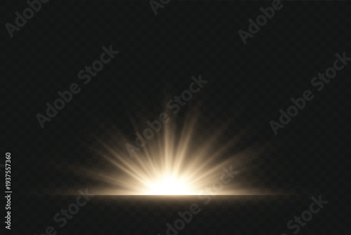 Light effect explosion sun glitter spark flash Vector Illustration isolated on dark transparent background