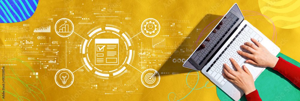 Fototapeta premium Project management theme with person using a laptop