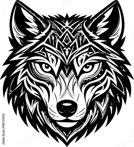 Wolf Head Tribal Art Design.