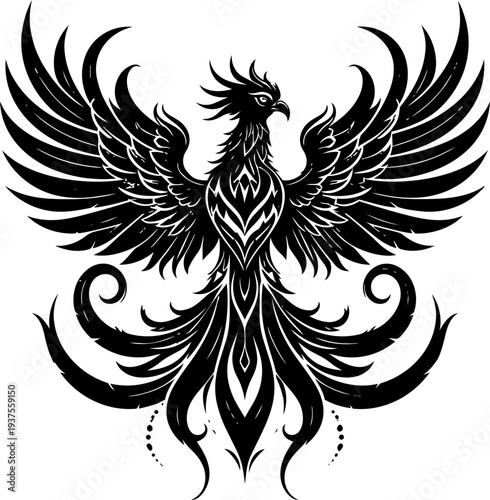 Black Phoenix Bird Tattoo Design 1.