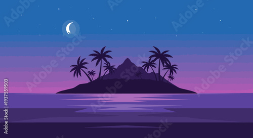 Pixel Art Island Paradise at Night
