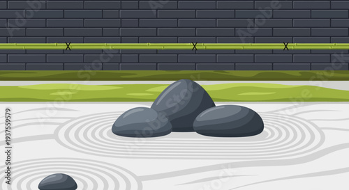 Zen Garden Rocks and Raked Sand