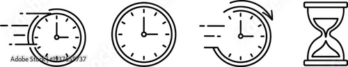 Time management icons with clock and hourglass