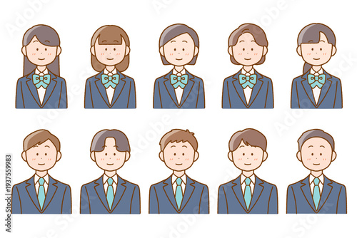 高校生の男女10人イラストセット｜上半身アイコン