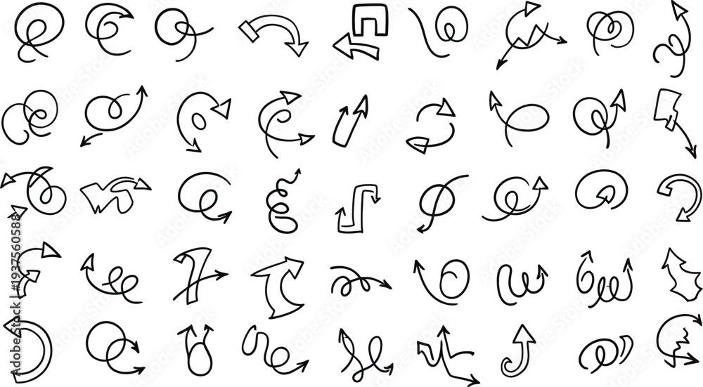 Naklejka premium Hand drawn black arrow icon collection
