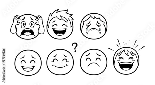 Assorted Cartoon Emoticon Faces Showing Various Emotions.
