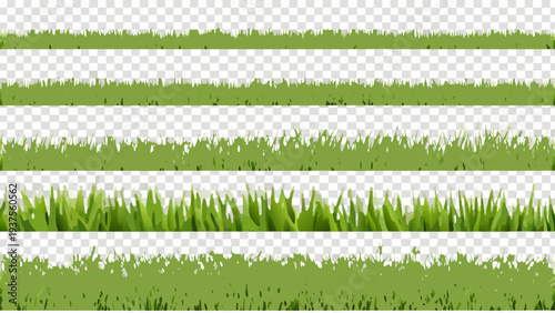 A series of green grass borders on a transparent background