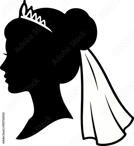 Wallpaper Mural Minimalist Silhouette Bride Head with Wedding Veil and Tiara Side View Profile Torontodigital.ca