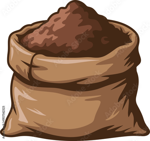 Cocoa powder in sack food vector on white background.