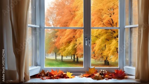 Background beautiful autumn outside the window