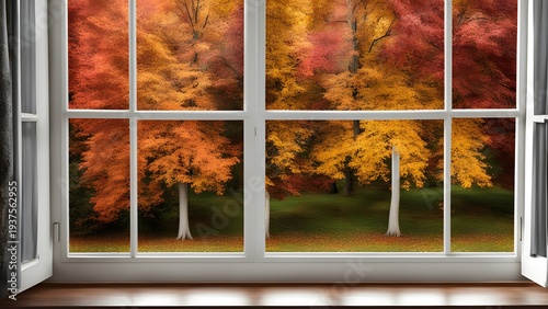 Background beautiful autumn outside the window