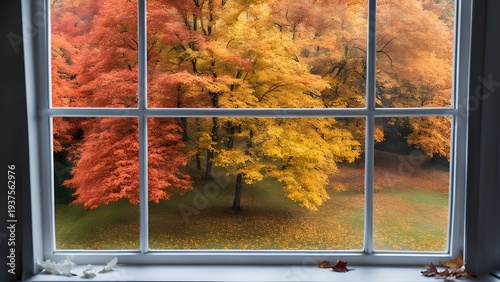 Background beautiful autumn outside the window