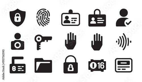 Security protection line vector icons set on white background. technology and internet security
