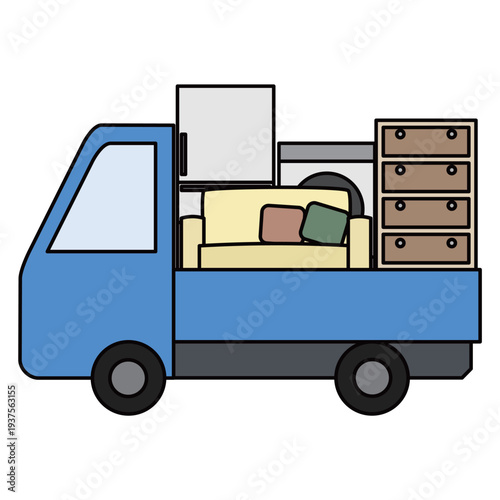 家具や家電を積んだ引越しトラック