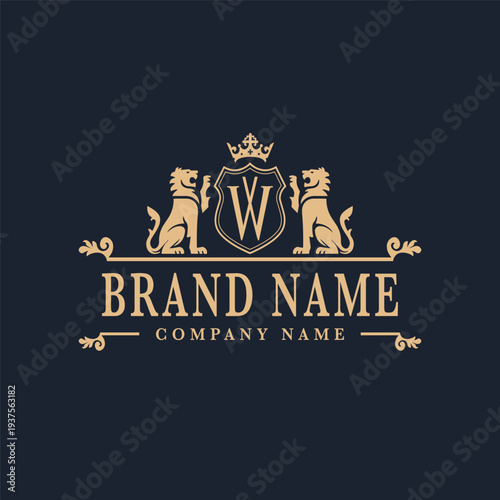 Luxury Royal Crest Brand Logo with Lions Crown Shield Premium Identity Template