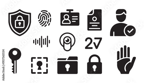 Personal authentication and file protection security icons for business vector silhouette