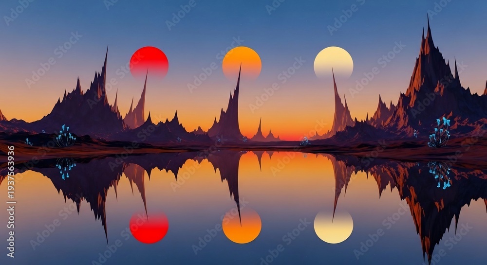 Obraz premium Abstract landscape with stylized celestial bodies