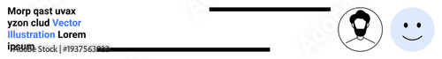 User interface design, communication platforms, profile avatars, emotional feedback, digital identity, online networking. Male avatar and happy face with text layout. Usability concepts