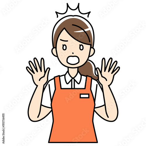 びっくり仰天、驚くエプロン姿の女性のイラスト