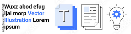 Content creation, document management, productivity tools, creative process, data organization, business solutions. Text, pages and a lightbulb with a gear. Content creation and workflow