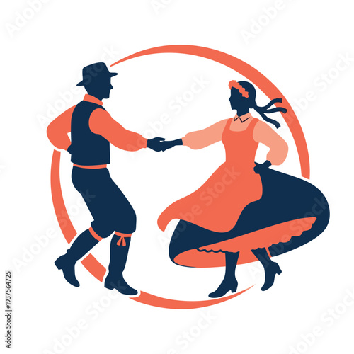 traditional folk dance couple icon in ethnic costume silhouette