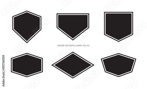 Collection of Modern Badge Logo or Patch Templates with Black Outline Geometric Shapes, Perfect for clothing, sport, apparel, merch or etc
