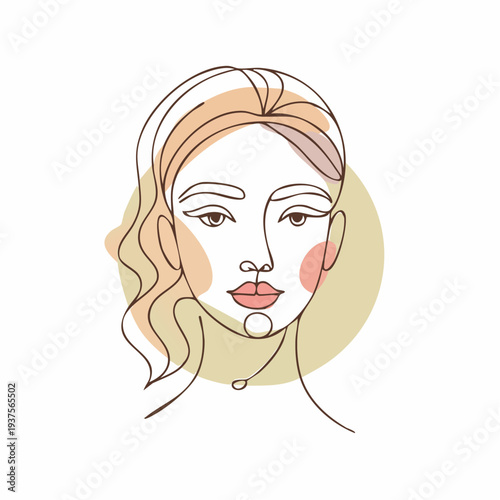 Line art illustration of a woman's face with elegant features and minimalist style
