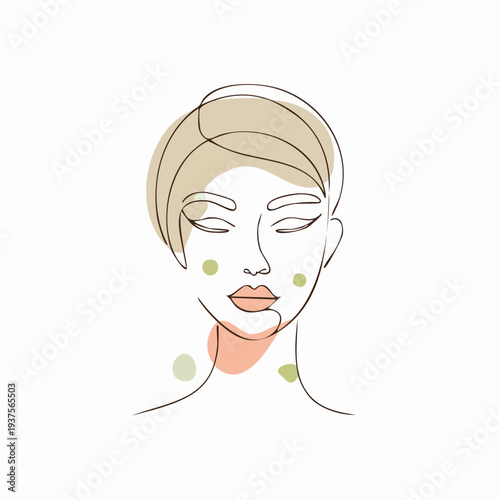 A serene illustration of a woman's face with closed eyes, highlighting facial skincare routine, from a front view